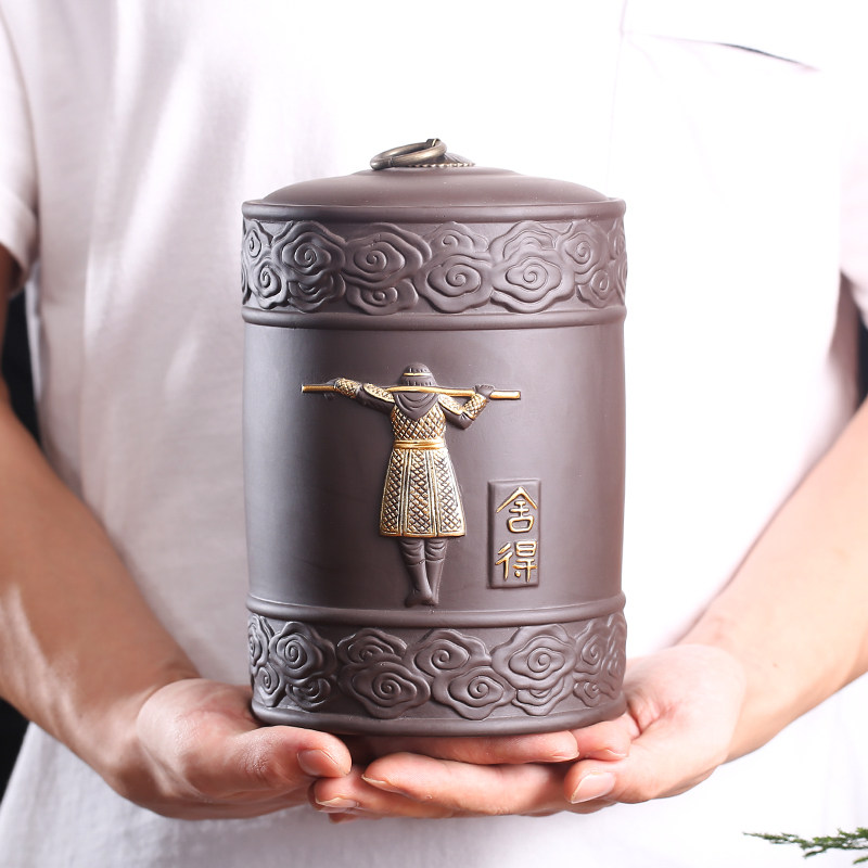 Purple Sand Tea Leaf Jar Ceramic Seal Tank Big Pu'er Loose Tea Pot Creative Personality Qi Tian Great Sacred Tea Set Accessories