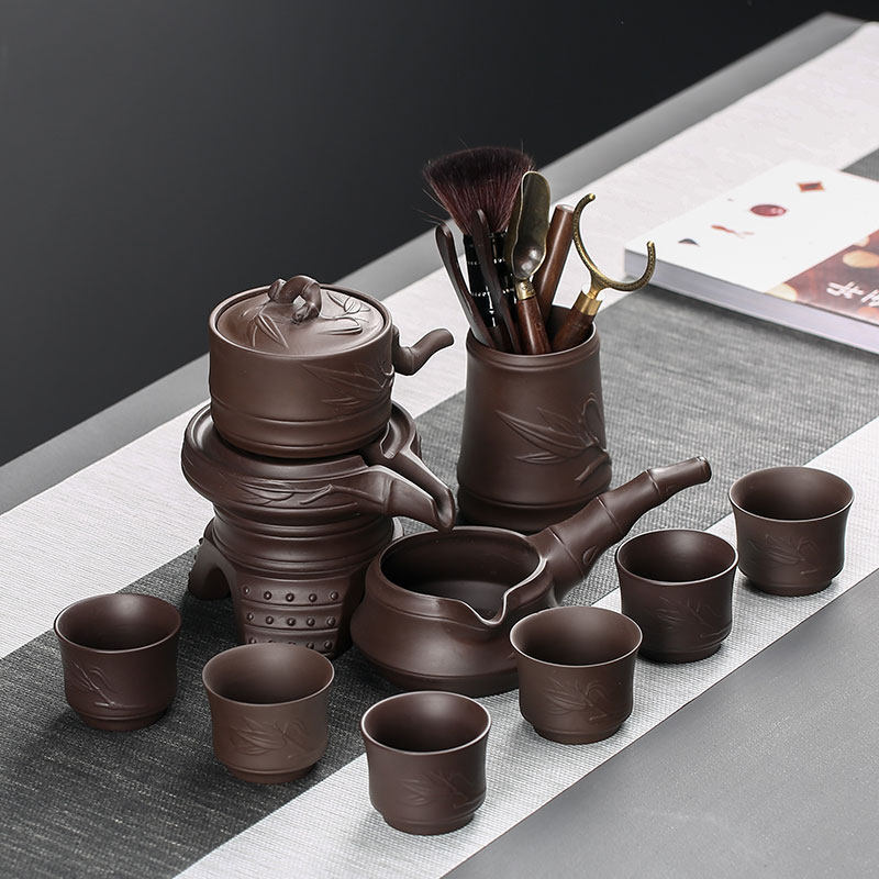 Purple Sand lazy tea leak Semi-automatic Kung Fu tea accessories Fair cup teapot set Household stone mill tea maker