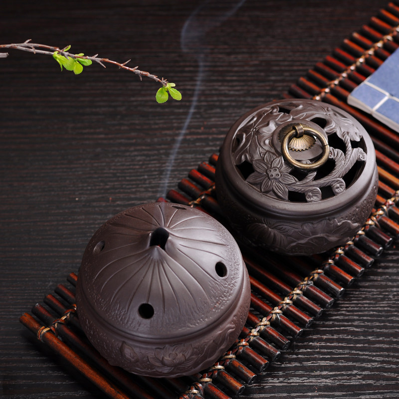 Purple sand creative sandalwood plate incense burner Bedroom club Antique indoor aromatherapy stove Room tea ceremony line incense burner incense plug