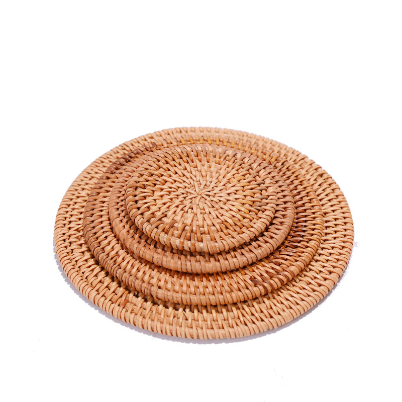 Hand woven Vietnamese rattan chai cup cushion table plate heat insulation cushion bowl cushion tea cup cushion dining cushion tea road accessories