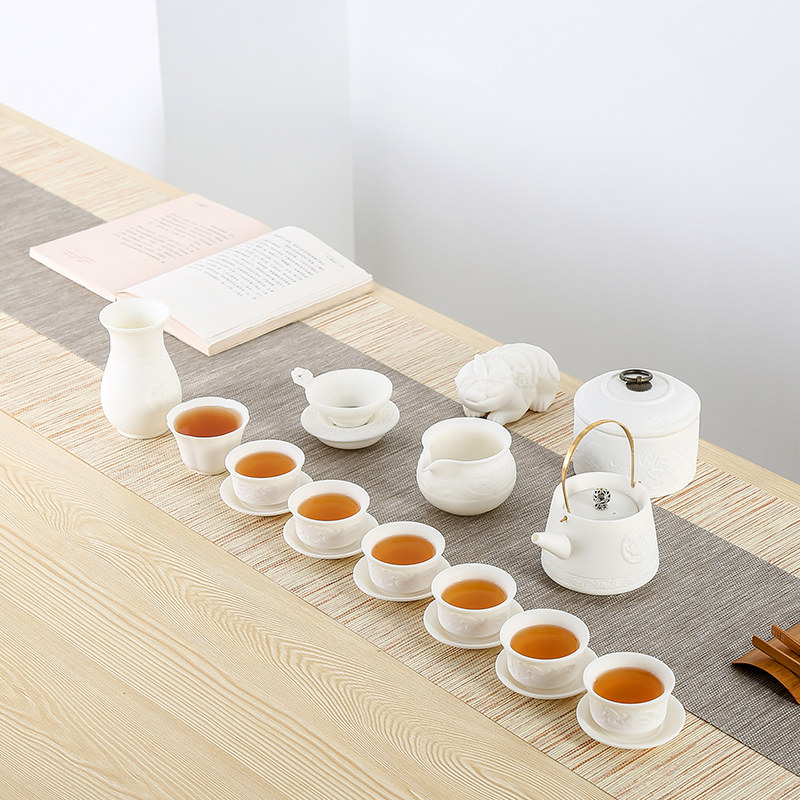 Defied Tea Cup Suit Kongfu Tea Furniture Set Group Home Brief About Small Jar Tea White Porcelain Ceramic Cover Bowl Gift Whole Set