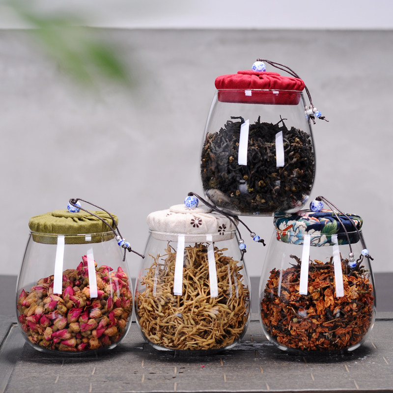 Black Tea Leaf Jars Soft Wood Stopper Transparent Glass Tea Leaf Jars Sample Sealed Tea Jars Fine Burqa Tea Set Accessories