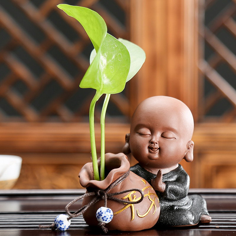 Creative home tea pet ornaments boutique can raise a small monk Tea art small ornaments Zen little monk hydroponic flower arrangement