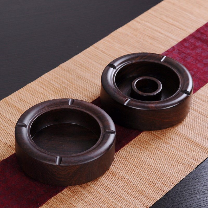 Authentic Black Sandalwood Solid Wood Tobacco Ashtray Personality Creative Retro Round Chinese Style Tobacco Tray Tea Tray Tea Accessories