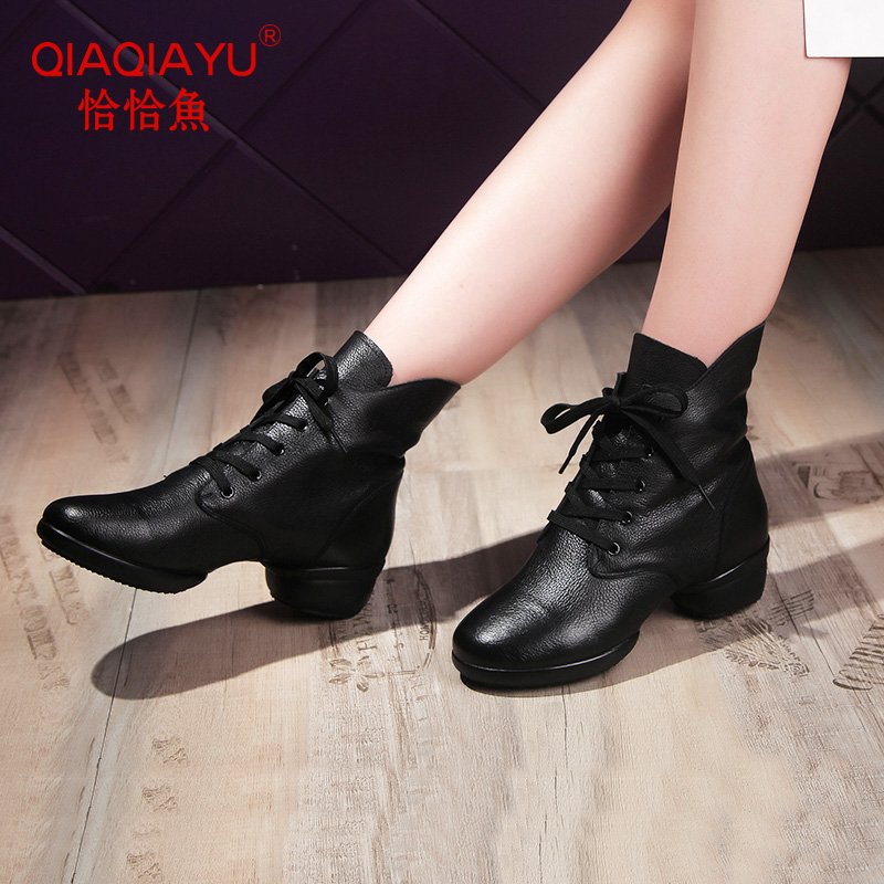 Cha Cha Fish Autumn and Winter New Leather Dance Shoes Square Dance Shoes Jazz Sailor Dance Soft Bottom Adult Dance Shoes Women