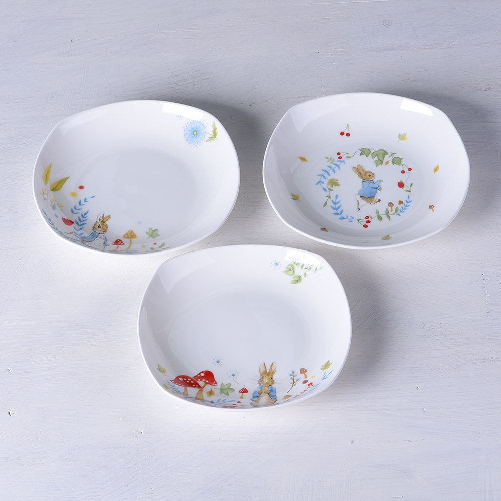 Outlet British Bone China Rabbit Series Dinner Plate Ceramic Dinner Plate Soup Plate Bone Porcelain Square Pan Eurostyle Creativity Cute