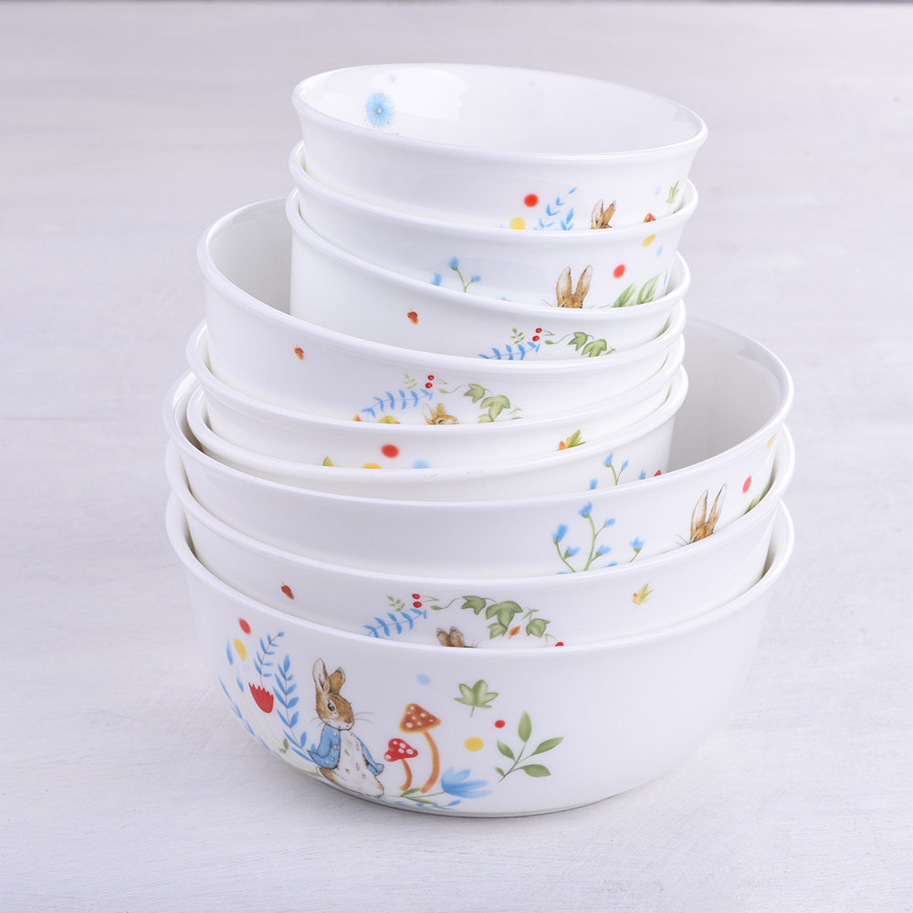 Bone Porcelain Household Rice Bowls of Blister Noodle Soup Big Plate Ceramic Cutlery Sets Group Creative Cute Cartoon Daily-Style Rabbit