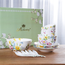 Flower Sea Bone China Porcelain Cutlery Suit Creative Plate Bowl Dish Home Rice Rice Bowl Ceramic Gift Home Practical