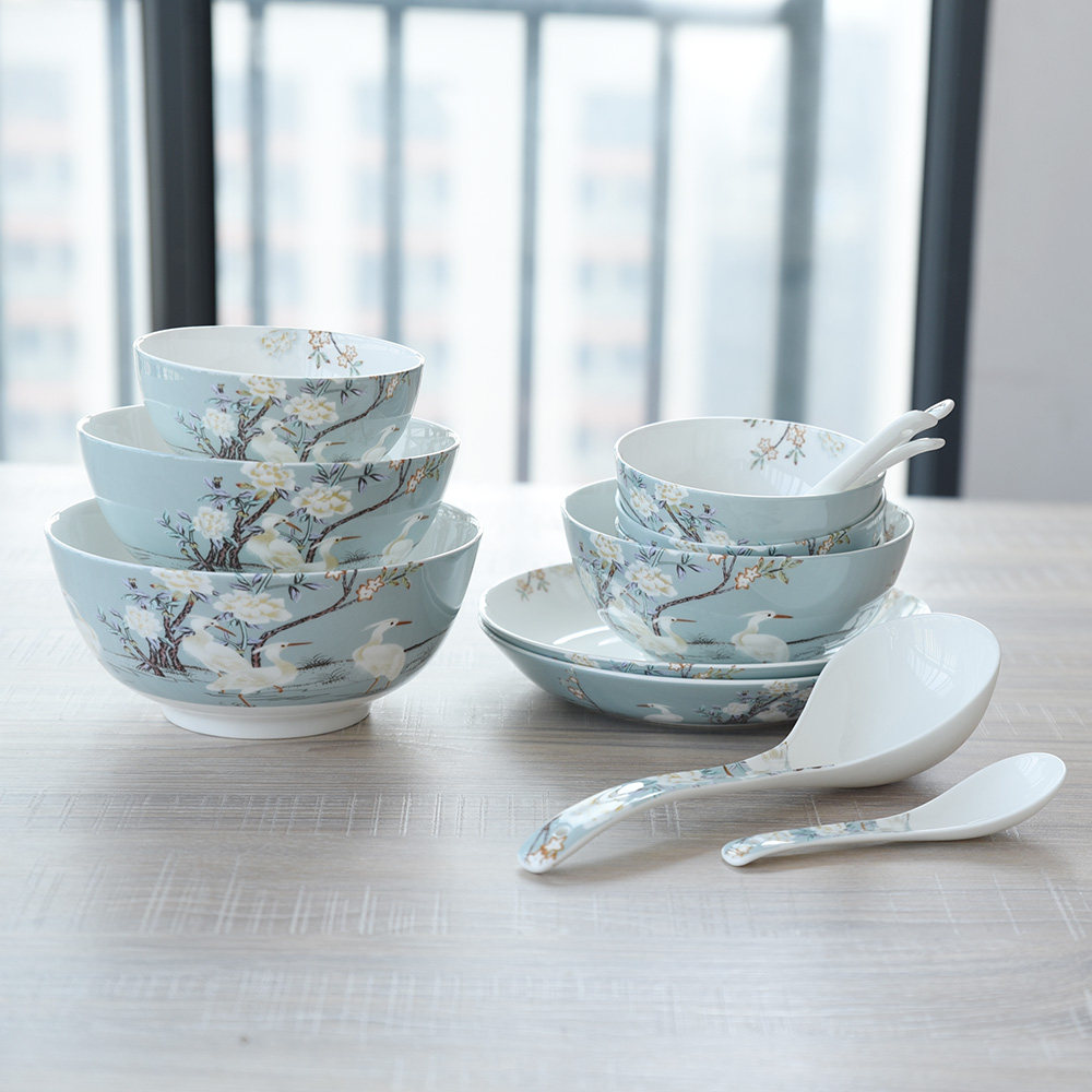 Bone China rice bowl Noodle bowl Creative high-grade European and American home ceramics Cute porcelain bowl small spoon exquisite