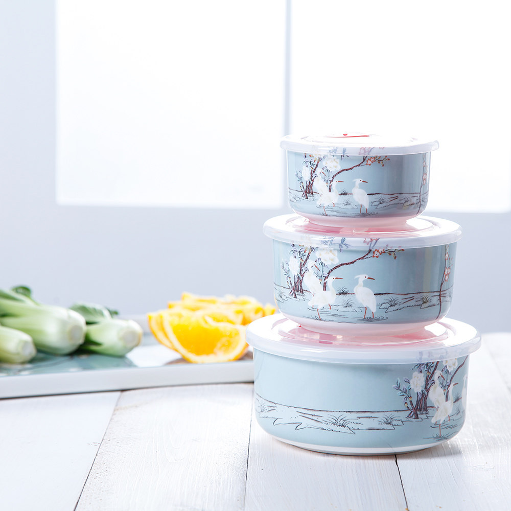 Bone China Cutlery Bone China Porcelain Preservation Bowl preservation box Insurance utensil with sealing lid Home Ceramic Bowl Suit