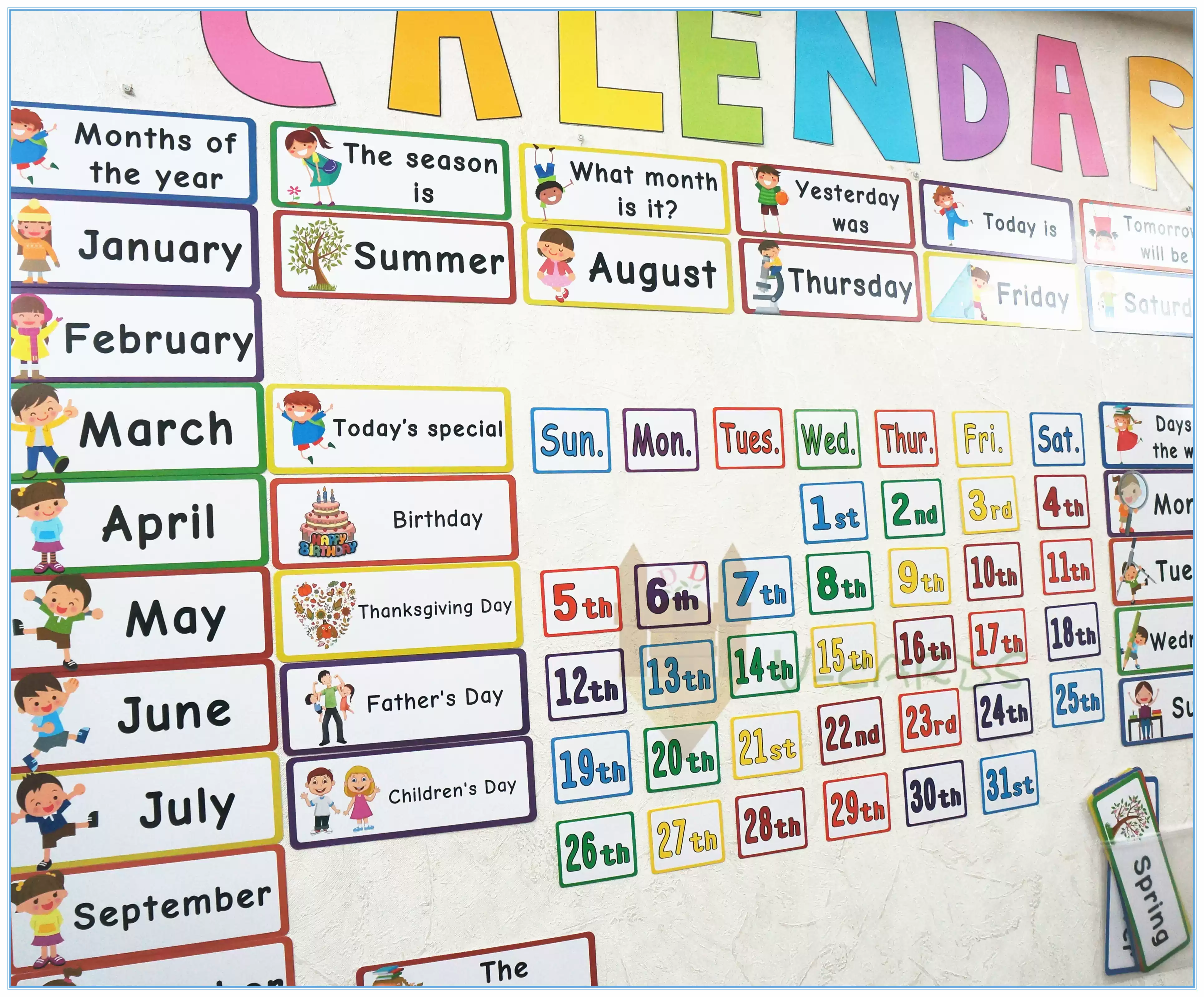 Calendar英文闪卡日历月份星期日期天气节日教室背景装饰课堂教具