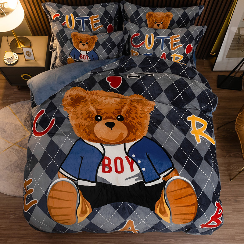 Double-sided coral velvet four-piece thick warm winter milk flannel faulis bed quilt cover bedding