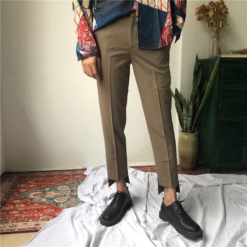VIP18 thu đông phiên bản mới của Hàn Quốc tự tu luyện kéo dài chín điểm quần đen hoang dã chân thiết kế quần không đều quần kaki nam đẹp