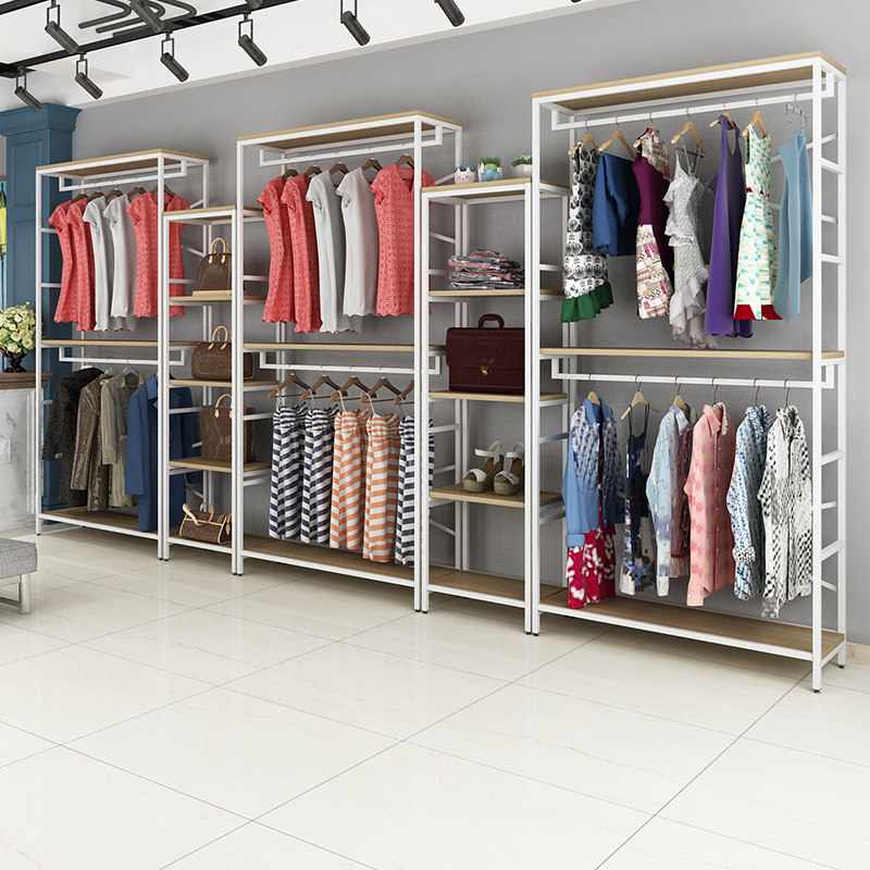 Clothing store display double layer hanging frame floor-type combination frame simple men and women's clothing shopping mall shelves iron art