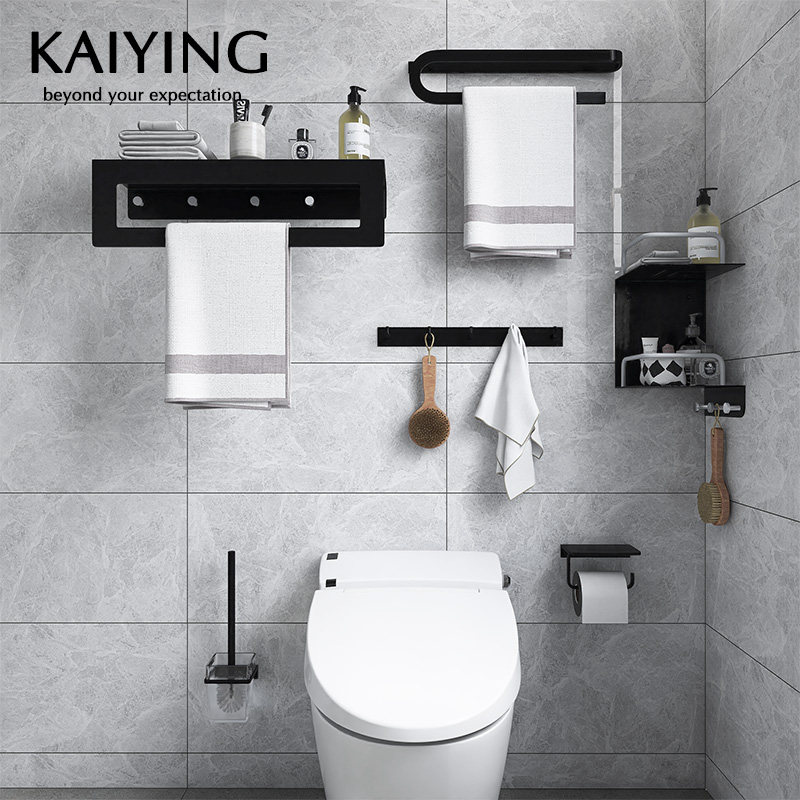 KeEagle Perforated Black Bathroom Shelve Space Aluminum Towel Rack Makeup Room Bath Towel Rack Bathroom Pendant