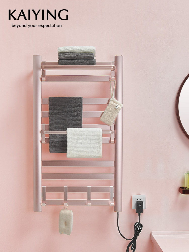 Kaiying bathroom space aluminum intelligent electric heating towel rack Household powder room free hole carbon fiber bath towel rack
