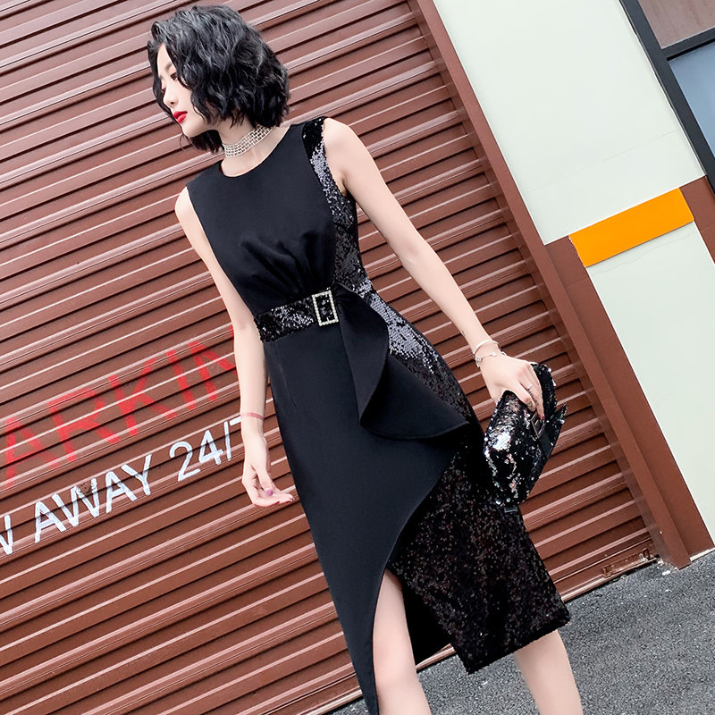 High-end light lavish little crowdsourced evening gown dress Noble Banquet Temperament summer name Yuanyuan Dress Black Normal can wear