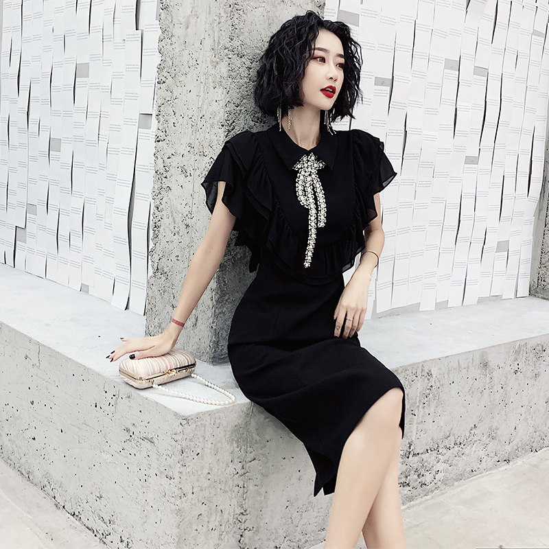 Black banquet evening dress skirt women 2021 new temperament socialite light luxury niche socialite high-end can usually wear summer