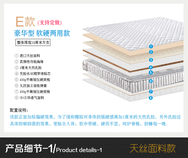 cao su thiên nhiên nệm Simmons nệm hippocampus mùa xuân 1.8m1.5 3m Flex kép dừa cọ nệm - Nệm đệm
