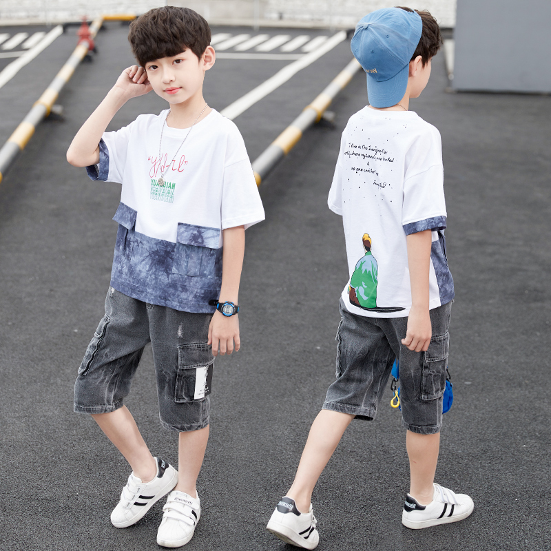 Children suit boy summer clothing suit 2022 new CUHK boy boy short sleeve summer foreign handsome Korean version tide 12 years old