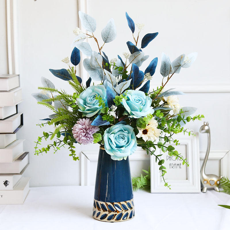 Living-room Furnishing Fake Flowers Potted Room Indoor Tea Table Decoration Plastic Emulation Floral Swing Pieces Flower Arrangement Rose Bouquet