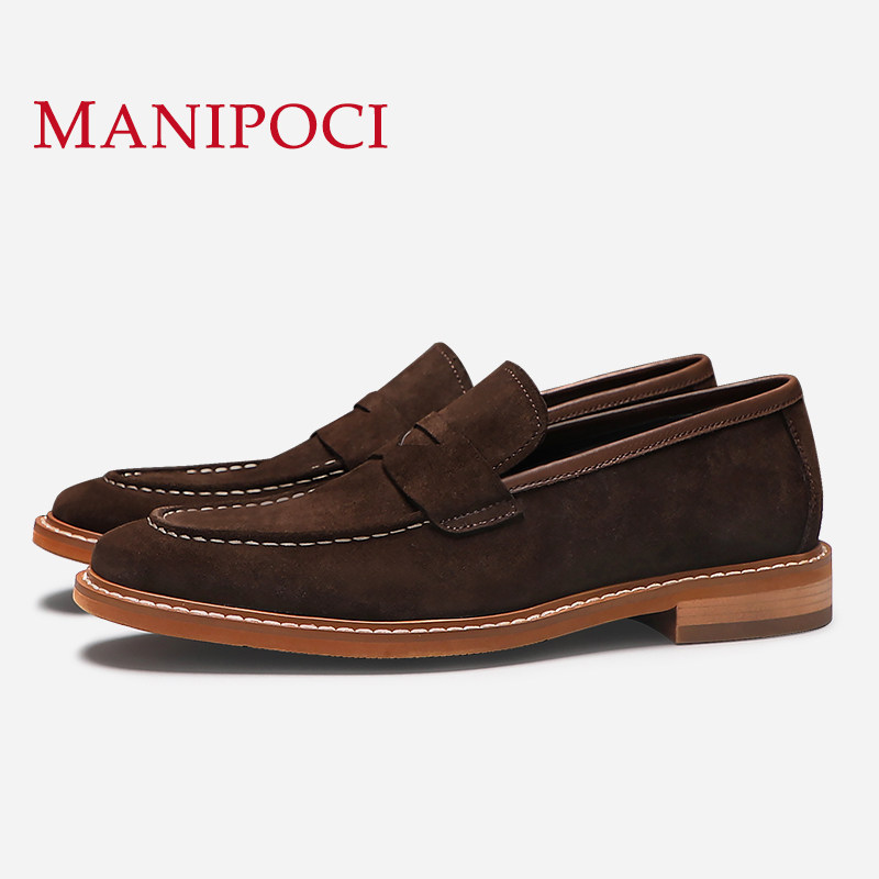 Inglérofoe Shoes New Genuine Leather Anti-Suede Leather Sloth A Foot Pedal Casual Leather Shoes Man Light Covered Feet Business Tide Shoes