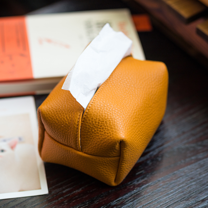 Original Handmade Genuine Leather Tissue Box, First-Layer Cowhide Napkin Storage Bag, Creative Restaurant Tissue Holder, Car Tissue Holder ins