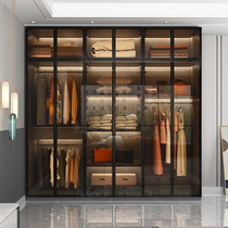 Light luxury combination wardrobe bedroom home modern minimalist storage glass door solid wood wardrobe four or six door lockers