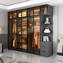 Wardrobe light luxury glass door solid wood master bedroom home four-five-six-door large wardrobe combination net red cloakroom