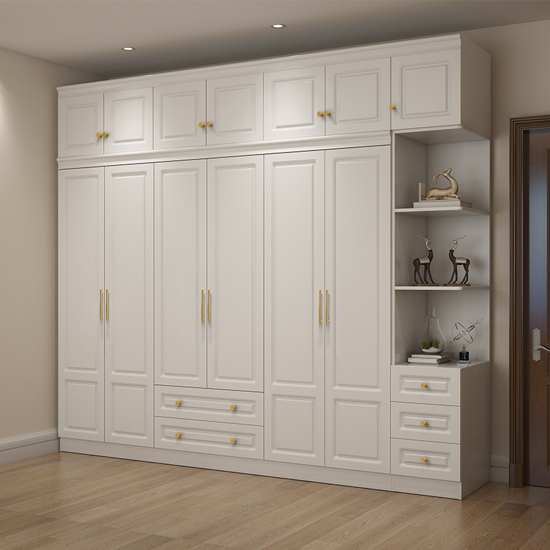 Wardrobe board type simple modern white wood household European style six or five door combination bedroom light luxury overall large wardrobe