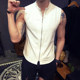 Summer ບາງ breathable cotton and linen vest Korean style stand collar slim zipper sleeveless waistcoat large size Fitness vest