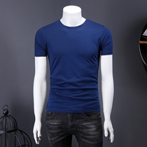 Summer Plus Size base shirt Solid Color Short Sleeve Mens T-shirt Half Sleeve T-shirt Crewneck Slim Lycra Cotton T-Shirt Mens Tight