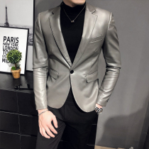 Autumn casual leather clothes trending men suit hairdresser Korean slim waist thin leather suit puleather jacket jacket