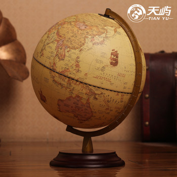 Tianyu Wooden Retro Yellow Globe Ornament, Light Luxury High-End 3D Floating Official Flagship Store with Illumination