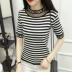 Xuân 2018 phiên bản Hàn Quốc mới của áo len tự tay nữ áo len nửa cổ cao tay áo năm điểm tay áo chạm đáy áo phông nữ Áo / áo thun