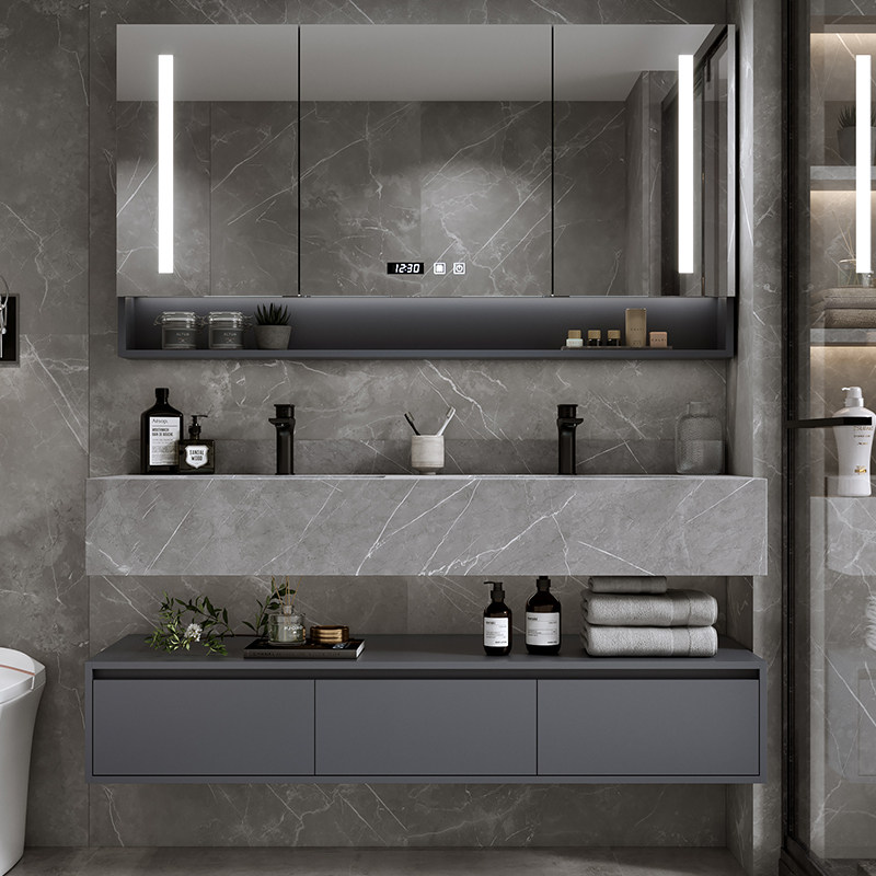Rock slab integrated modern simple light luxury bathroom cabinet combination set washbasin wash sink wash basin toilet double