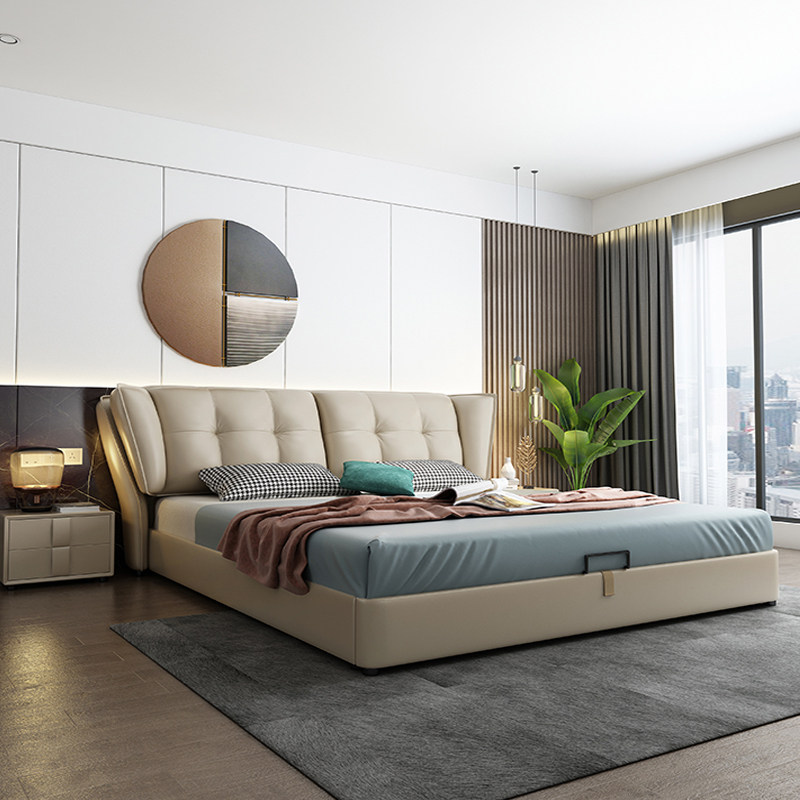 Leather bed leather bed Nordic master bedroom modern minimalist storage soft bag light luxury atmosphere 1 8 meters bedroom double marriage bed