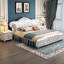 European-style double bed master bedroom high-end luxury tatami modern minimalist bedroom high box leather solid wood light luxury big bed