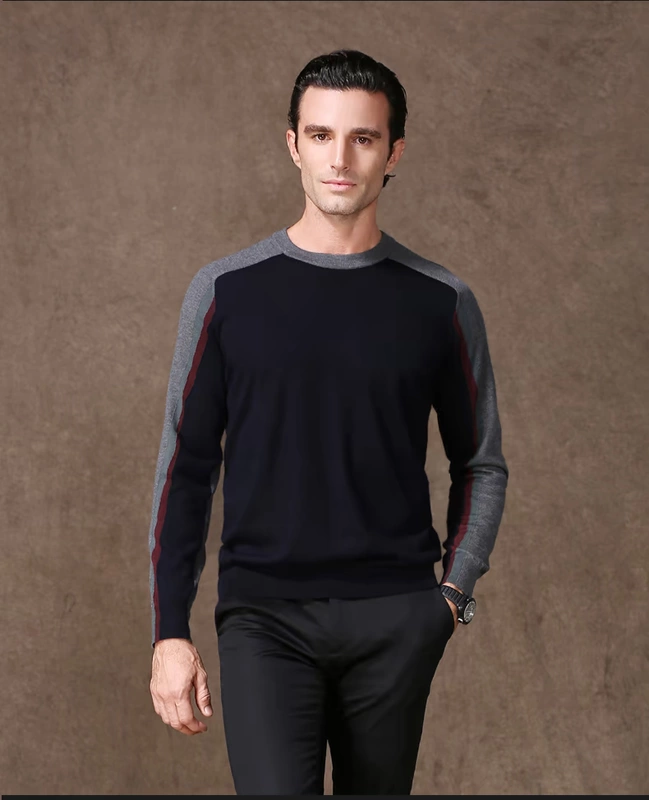 2019 cao cấp đích thực worsted nam tinh khiết áo len cashmere cổ tròn áo thun dệt kim áo len quý ông thương hiệu quần áo nam - Áo len Cashmere