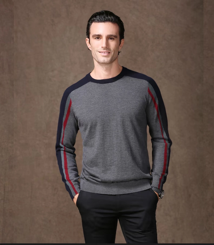 2019 cao cấp đích thực worsted nam tinh khiết áo len cashmere cổ tròn áo thun dệt kim áo len quý ông thương hiệu quần áo nam - Áo len Cashmere