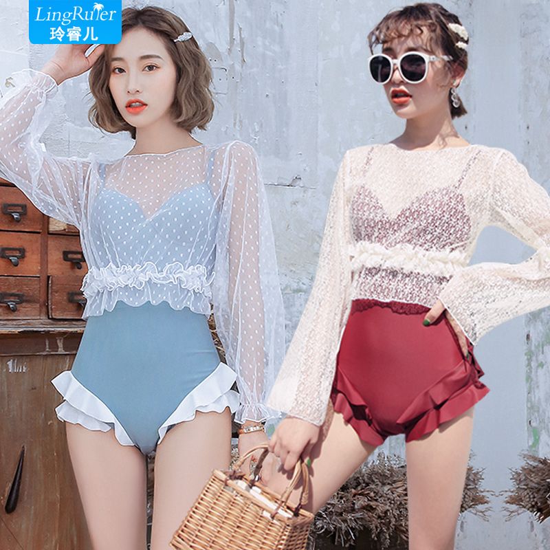 Two-piece swimsuit female 2021 hot spring net red hot spring conservative slimming belly gathering sexy swimming fairy fan