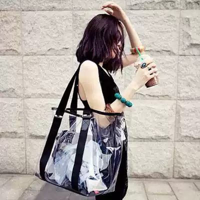 2020 new swimming bag waterproof bag transparent bag seaside beach bag dry and wet separation shoulder Women's bag holiday