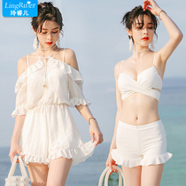 Sexy swimsuit womens new super fairy three-piece set small fragrance split skirt conservative small chest gathered to swim in the hot spring
