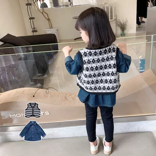 Осенний детский комплект, весенний жилет, рубашка, в западном стиле, популярно в интернете