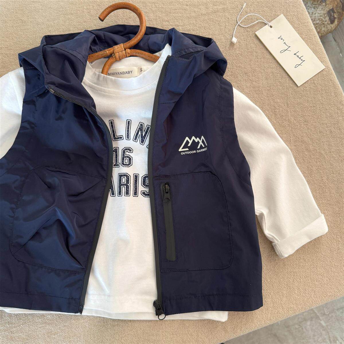 子供用ジャケット、2026年春秋、男の子と女の子向けの日本風のおしゃれなフード付きハイキングベスト、幼児と赤ちゃん向け。