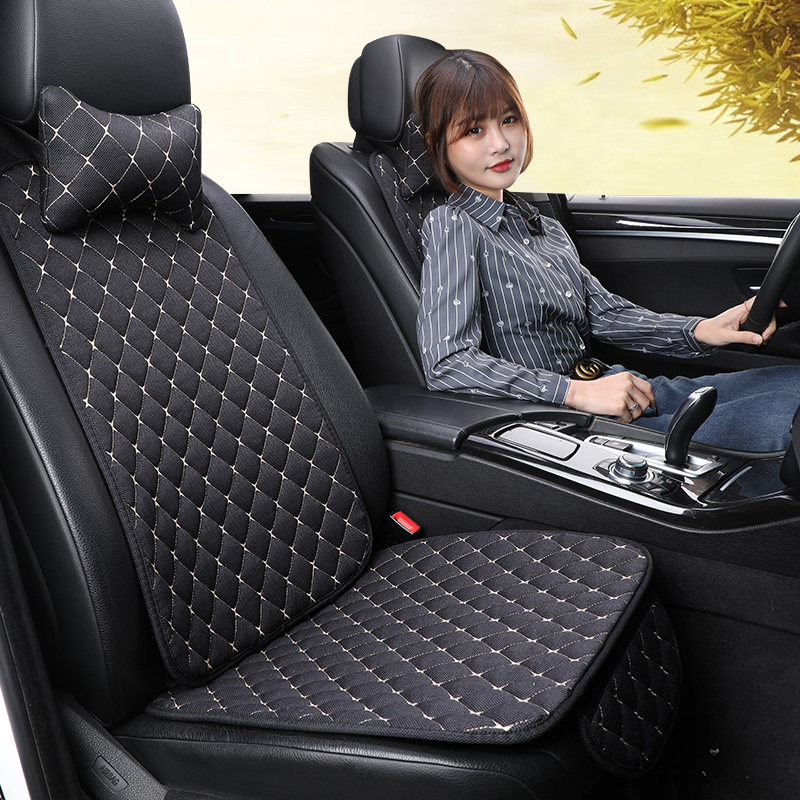 Bundle-free car seat cushion four-season universal three-piece set with backrest fabric butt cushion SUV car? Chair cushion