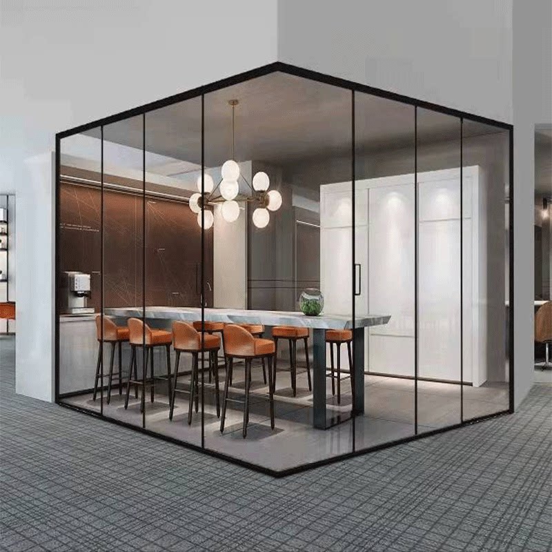 Internet celebrity extremely narrow kitchen sliding door custom double opening titanium magnesium aluminum ultra-white Changhong glass three linkage Shanghai