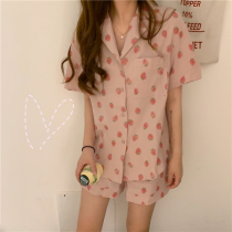 Han edition in short sleeve printed pajamas two pieces of female summer thin loose sweet and cute strawberry home suit