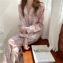 Han edition in simple wind colour plate small fresh pajamas female spring and autumn loose outer wear home suit two pieces