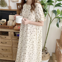 Small fresh pastoral style floral nightgown for women summer pure cotton gauze short-sleeved ins style can be worn outside home clothes pajamas